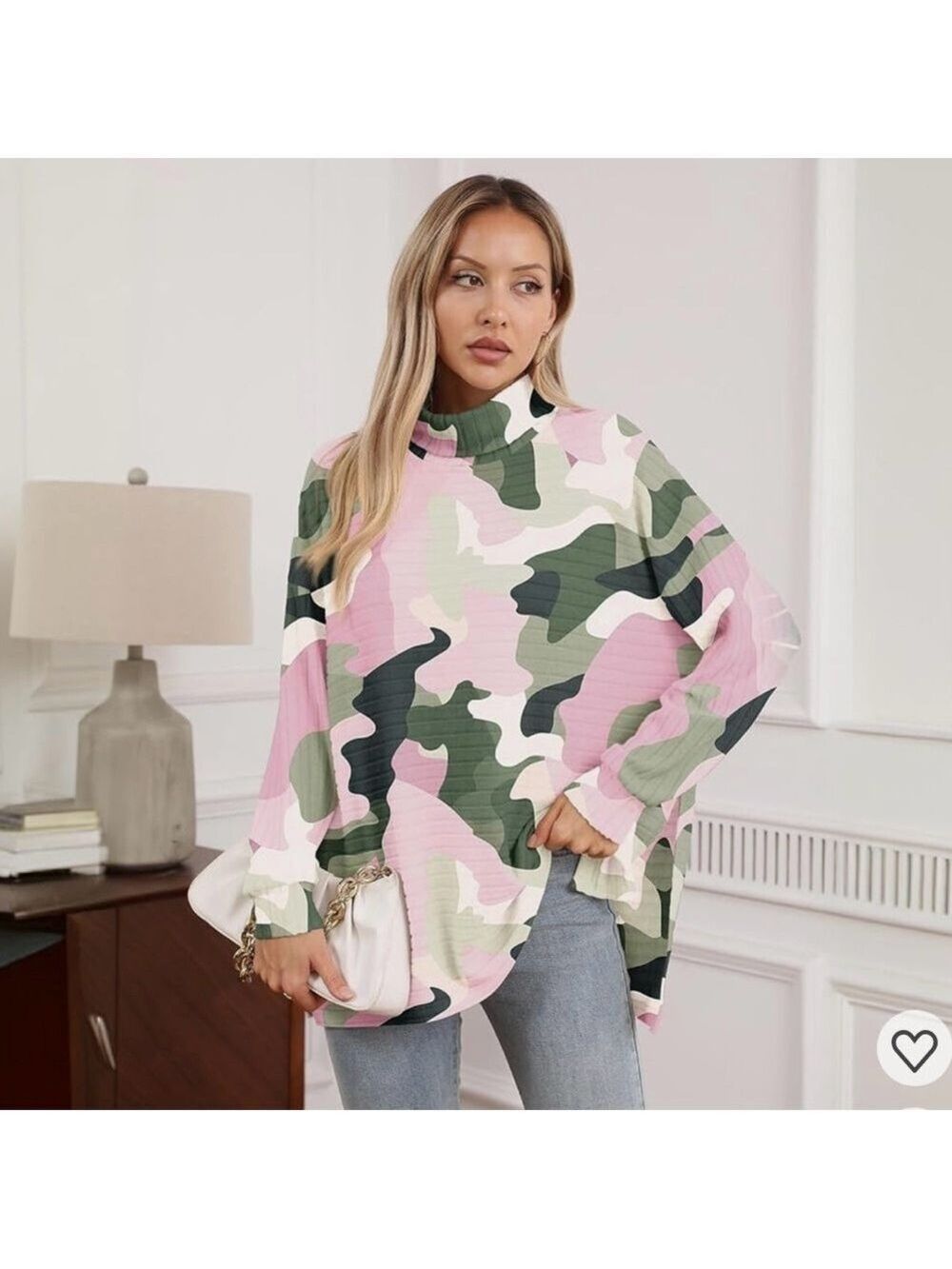 Pink Camouflage Mock Turtleneck Long Sleeve Tunic NWOT - Picture 2 of 7